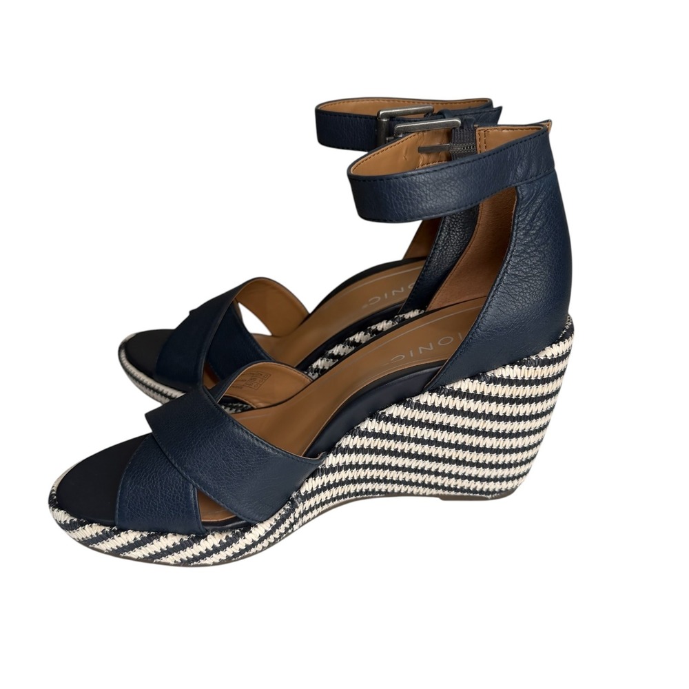 Vionic Marina Wedge Sandals Womens 8 Navy Blue Striped Adjustable Ankle Strap - Picture 3 of 10